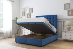 "Sloomy Alabama Plush Ottoman Bed Base-26"" Strutted Headboard in Navy - Size: Double" - thumbnail 2