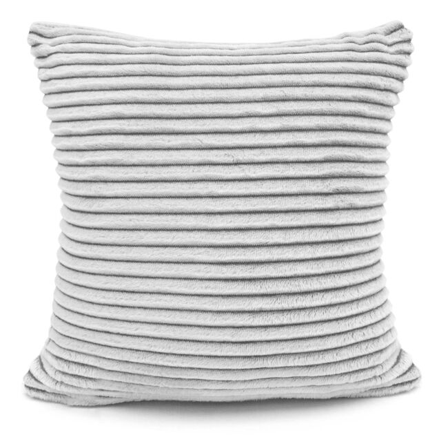 Velosso Striped Design Corduroy Cushion, Zip Closure, Plush Texture in Grey - Size: 43 cm x 43 cm