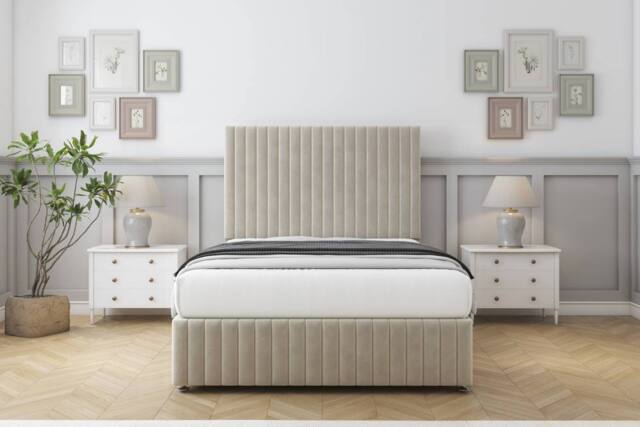 "Comfort Beds Khole Plush Divan Base No Drawers - 54"" Headboard-Footboard in Cream - Size: Small Single" - image 1