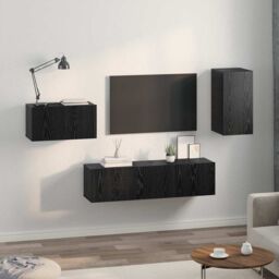 Berkfield Home with Shelf Wall-mounted Other with Storage with Door 4 pcs Black oak 30.5 x 30 x 60 cm Engineered wood - thumbnail 4