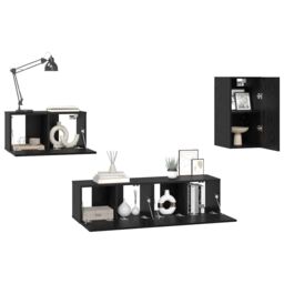 Berkfield Home with Shelf Wall-mounted Other with Storage with Door 4 pcs Black oak 30.5 x 30 x 60 cm Engineered wood - thumbnail 3
