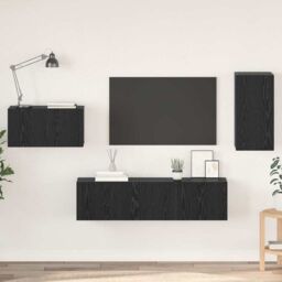 Berkfield Home with Shelf Wall-mounted Other with Storage with Door 4 pcs Black oak 30.5 x 30 x 60 cm Engineered wood - thumbnail 1