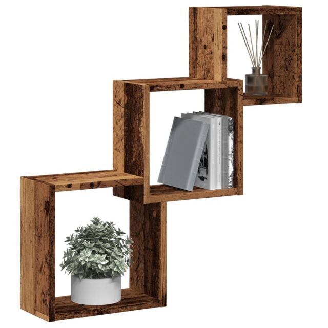 Berkfield Home Wall Cube Shelves Old Wood 68x15x68 cm Engineered Wood in Brown - Size: 68 x 15 x 68 cm - image 1