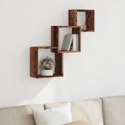 Berkfield Home Wall Cube Shelves Old Wood 68x15x68 cm Engineered Wood in Brown - Size: 68 x 15 x 68 cm - thumbnail 3