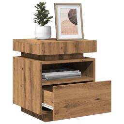 Berkfield Home Bedside Cabinet with LED Lights Artisan Oak 40x39x48.5 cm in Brown - thumbnail 5