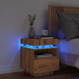 Berkfield Home Bedside Cabinet with LED Lights Artisan Oak 40x39x48.5 cm in Brown - thumbnail 1