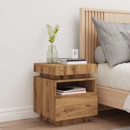 Berkfield Home Bedside Cabinet with LED Lights Artisan Oak 40x39x48.5 cm in Brown - thumbnail 4