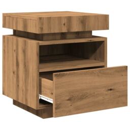 Berkfield Home Bedside Cabinet with LED Lights Artisan Oak 40x39x48.5 cm in Brown - thumbnail 9