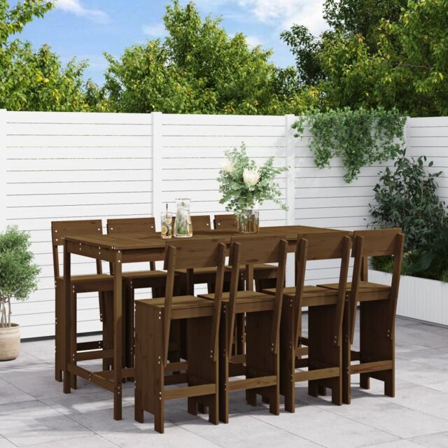 Berkfield Home 9 Piece Garden Bar Set Honey Brown Solid Wood Pine - image 1