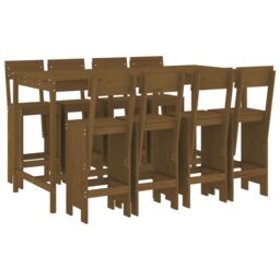 Berkfield Home 9 Piece Garden Bar Set Honey Brown Solid Wood Pine - thumbnail 2