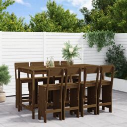 Berkfield Home 9 Piece Garden Bar Set Honey Brown Solid Wood Pine - thumbnail 1