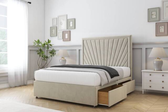 "Comfort Beds Kensington Plush Divan Base 2 Drawers - 26"" Headboard in Cream - Size: Super King" - image 1