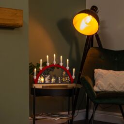 Samuel Alexander 45cm Battery Operated Light up Red Wooden Christmas Candle Bridge with 9 Warm White LEDs - thumbnail 2