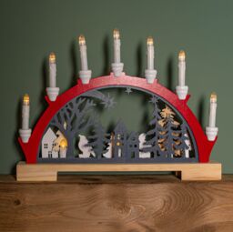Samuel Alexander 45cm Battery Operated Light up Red Wooden Christmas Candle Bridge with 9 Warm White LEDs - thumbnail 1