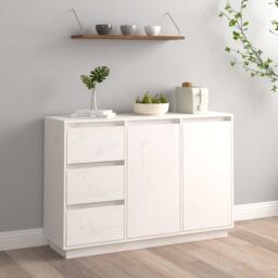 Berkfield Home Sideboard White 111x34x75 cm Solid Wood Pine - Size: 111 x 34 x 75 cm - thumbnail 1