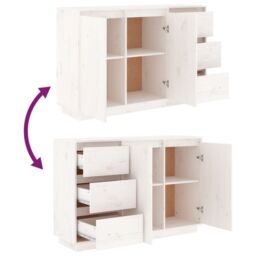 Berkfield Home Sideboard White 111x34x75 cm Solid Wood Pine - Size: 111 x 34 x 75 cm - thumbnail 5