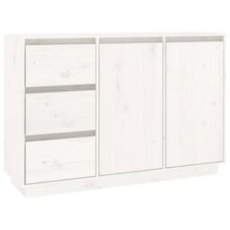 Berkfield Home Sideboard White 111x34x75 cm Solid Wood Pine - Size: 111 x 34 x 75 cm - thumbnail 2