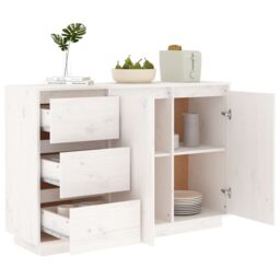Berkfield Home Sideboard White 111x34x75 cm Solid Wood Pine - Size: 111 x 34 x 75 cm - thumbnail 4