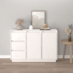 Berkfield Home Sideboard White 111x34x75 cm Solid Wood Pine - Size: 111 x 34 x 75 cm - thumbnail 3