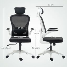 HOMCOM Executive Mesh Office Chair with Headrest, Lumbar Support in Black - thumbnail 3