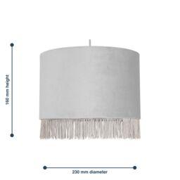 First Choice Lighting Set of 2 Fringed - Silvery Grey 23cm Fringed Velvet Pendant Shades in Silver - thumbnail 7