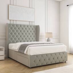 "BSSPOKE Faye Plush Velvet Divan Bed Set 54"" Headboard & Mattress No Drawers in Silver - Size: Single" - thumbnail 2