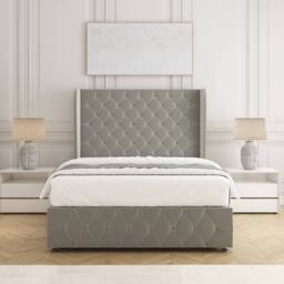 "BSSPOKE Faye Plush Velvet Divan Bed Set 54"" Headboard & Mattress No Drawers in Silver - Size: Single" - thumbnail 1