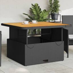 Berkfield Home Garden Table Black 110x110x71 cm Poly Rattan & Acacia Wood - Size: 110 x 110 x 71 cm - thumbnail 2