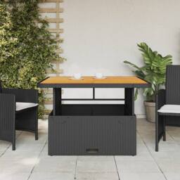 Berkfield Home Garden Table Black 110x110x71 cm Poly Rattan & Acacia Wood - Size: 110 x 110 x 71 cm - thumbnail 1