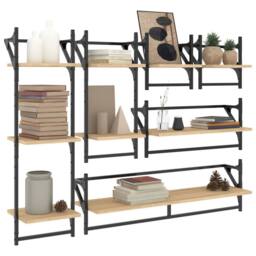 Berkfield Home Decorative 6 Piece Wall Shelf Set with Bars Sonoma Oak Engineered Wood in Brown