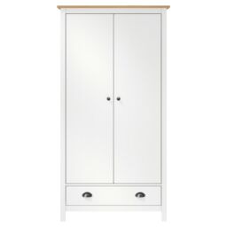 Berkfield Home 2-Door Wardrobe Hill White 89x50x170 cm Solid Pine Wood - Size: 89 x 50 x 170 cm - thumbnail 2