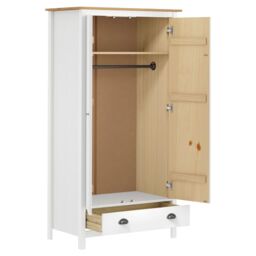Berkfield Home 2-Door Wardrobe Hill White 89x50x170 cm Solid Pine Wood - Size: 89 x 50 x 170 cm - thumbnail 3
