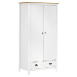 Berkfield Home 2-Door Wardrobe Hill White 89x50x170 cm Solid Pine Wood - Size: 89 x 50 x 170 cm - thumbnail 1