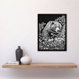 "Artery8 Bear in Wildflower Meadow Black White Floral Framed Art Print - Size: W12"" x H16""" - thumbnail 4