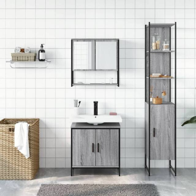 Berkfield Home Durable 3 Piece Bathroom Furniture Set Grey Sonoma Engineered Wood - image 1