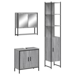 Berkfield Home Durable 3 Piece Bathroom Furniture Set Grey Sonoma Engineered Wood - thumbnail 3