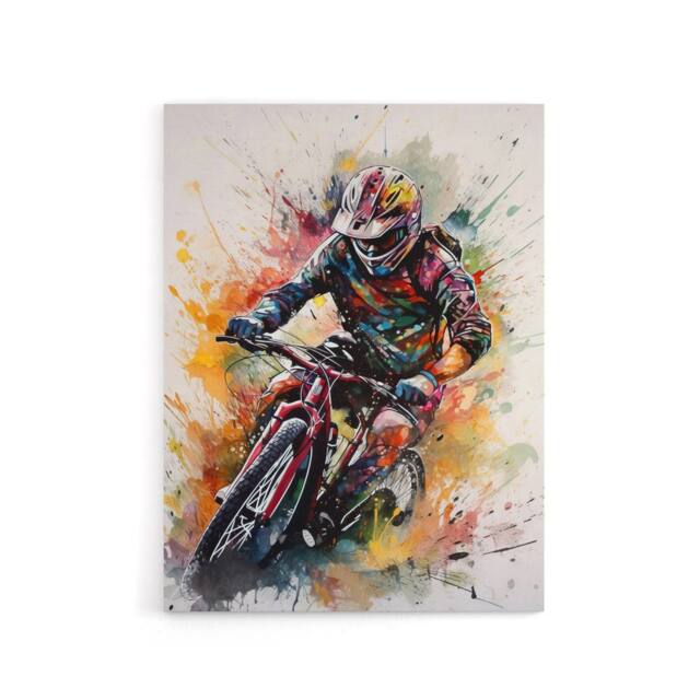 "Artery8 Mountain Biker Action Shot Paint Splatter Canvas Wall Art Print - Size: W18"" x H24""" - image 1