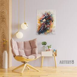 "Artery8 Mountain Biker Action Shot Paint Splatter Canvas Wall Art Print - Size: W18"" x H24""" - thumbnail 3