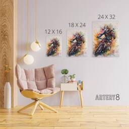 "Artery8 Mountain Biker Action Shot Paint Splatter Canvas Wall Art Print - Size: W18"" x H24""" - thumbnail 4