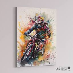 "Artery8 Mountain Biker Action Shot Paint Splatter Canvas Wall Art Print - Size: W18"" x H24""" - thumbnail 2
