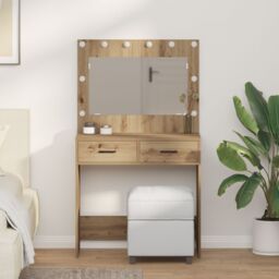 Berkfield Home Dressing Table with LED Lights Artisan Oak 78.5x41x135 cm in Brown - thumbnail 1