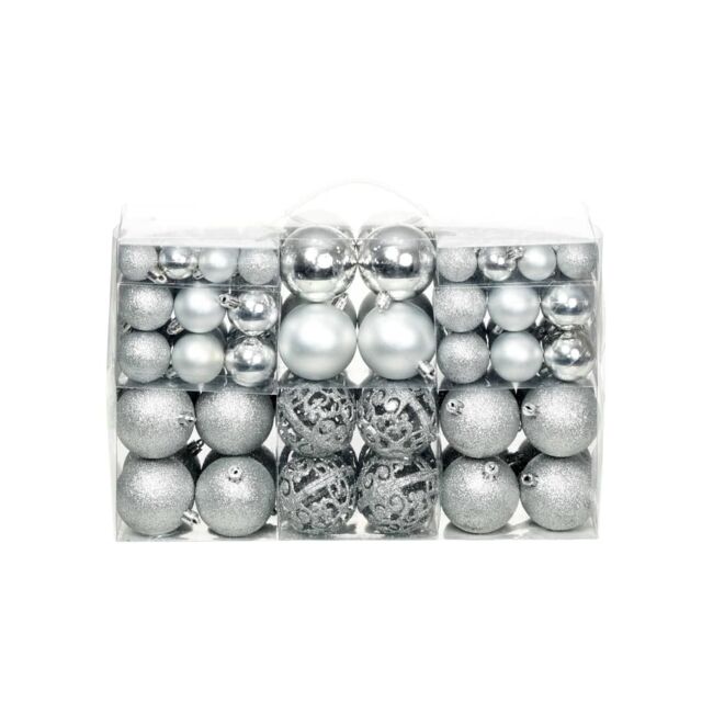 Berkfield Home 100 Piece Christmas Ball Set 3/4/6 cm Silver - image 1