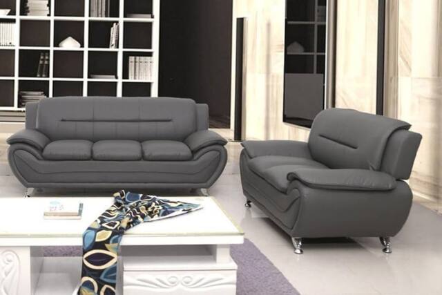 SquareBoxx Celestina 3+2 Modern Leather Sofa Set in Grey - image 1