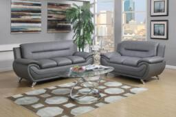 SquareBoxx Celestina 3+2 Modern Leather Sofa Set in Grey - thumbnail 2