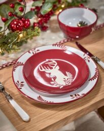 Dibor 12 Piece Red Plates & Bowls Reindeer Christmas Dinner Set 4 Person Christmas Crockery Set - thumbnail 5