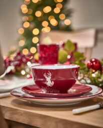 Dibor 12 Piece Red Plates & Bowls Reindeer Christmas Dinner Set 4 Person Christmas Crockery Set - thumbnail 4