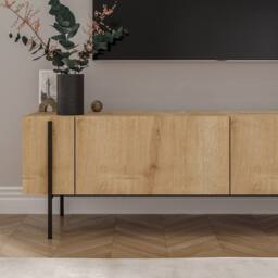 CALICOSY 2-Door TV Stand With Metal Legs, 160 Cm Wide, HERMIONE in Light Oak - thumbnail 6