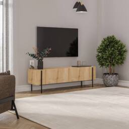 CALICOSY 2-Door TV Stand With Metal Legs, 160 Cm Wide, HERMIONE in Light Oak - thumbnail 7