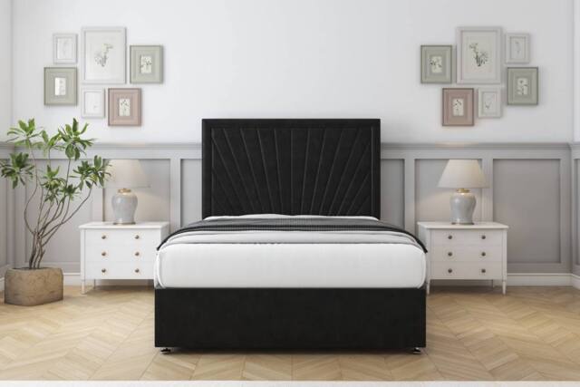 "Sloomy Somerset Plush Divan Base No Drawers 54"" Headboard in Black - Size: Double" - image 1