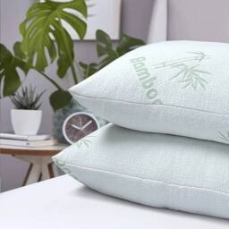 NESTLUNE 2 Memory Foam Bamboo Pillow Neck Head Support in White - Size: Double - thumbnail 3